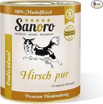 "Sanoro Pure Deer", 100 % elnio raumenų mėsa, be druskos, aukščiausios kokybės ėdalas šunims, vienbaltyminis, hipoalerginis, tinkamas išskirtinėms dietoms (6 x 800 g)