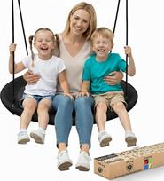 "SereneLife Nest Swing" sūpynės viduje, lauke, 100 cm, vaikiškos sūpynės, didžiausia apkrova 270 kg, medinės sūpynės sodui, vaikams ir suaugusiesiems, juodos spalvos