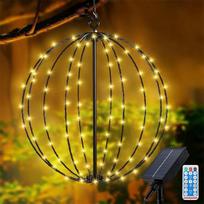"Solar Hanging Ball Lights" lauko Kalėdų dekoracijos pasakų žibintai Vandeniui atsparus metalinis šviesos rutulys 30 cm 120 šviesos diodų 8 režimais su nuotolinio valdymo pulteliu, skirtas sodui, kiemui, vidaus patalpoms - šiltai balta