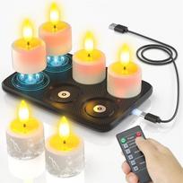 "SoulBay" LED arbatos žibintai įkraunami su magnetine įkrovimo stotele, 6 vandeniui atsparių įkraunamų arbatos žibintų LED žvakių pakuotė su nuotolinio valdymo laikmačiu lauko sodo kambario moliūgų Helovino Kalėdų dekoracijoms