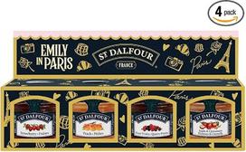 "St. Dalfour" mini uogienė "Emily in Paris" - 100 % vaisiai, vaisių užtepėlė iš Prancūzijos, porcijinės pakuotės 4 x 28 g (aviečių, apelsinų ir imbiero)