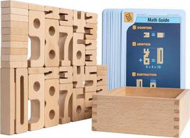 "SumBlox Mini Starter Set" medinių kaladėlių rinkinys matematikos mokymuisi 38 detalės + 36 užduočių kortelės