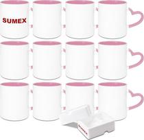 "Sumex" 11 oz 12 sublimacinių puodelių rinkinys Keraminis kavos puodelis su širdute rankenėle arbatai su pienu, rožinė vidinė dalis ir rankenėlė
