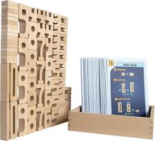 "SumBlox Mini" (pagrindinis rinkinys) - 80 mini medinių kaladėlių, pagamintų iš buko masyvo - aukščiausios kokybės skaičių kaladėlių Montessori žaislas - su 80 užduočių kortelių angeliukuose, skatinančių žaismingą mokymąsi