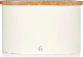 "Swan Nordic Bread Bin", bambukinės pjaustymo lentos dangtis, anglinio plieno duonos dėžė duonai ir Vienos kepiniams laikyti, modernus dizainas, balta spalva
