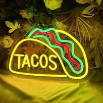 "Tacos" neoninis ženklas LED "Tacos" neoniniai žibintai meksikietiško maisto restorano sienų apdaila Neoninis "Tacos" šviesos ženklas, maitinamas iš USB neono dainų, skirtų "Taco Bar" partijai, restorano langų apdailai