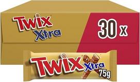 "Twix Xtra Chocolate" šokolado biri pakuotė, karamelės ir sausainių šokolado plytelės, 30 x 2 x 37,5 g, šokoladas, šokolado biri pakuotė (2250 g)