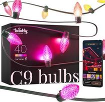 "Twinkly C9" lempučių virtinė - 40 RGB LED, su fasetais, žalias laidas, F tipo kištukas