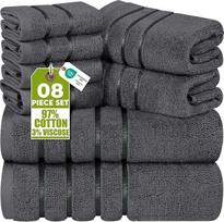 "Utopia Towels" 8 dalių prabangių rankšluosčių rinkinys, 2 vonios rankšluosčiai, 2 rankų rankšluosčiai ir 4 veido šluostės, 600 g/m², itin gerai sugeriantys rankšluosčiai iš viskozės, idealiai tinkantys kasdieniam naudojimui (pilka)