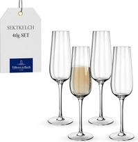 "Villeroy & Boch" - "Rose Garden" šampano taurių rinkinys, 4 stiklinės, 120 ml, skaidrios, galima plauti indaplovėje, šampano taurės, taurių rinkinys šampanui, "Prossecco" arba šampanui, geriamosios taurės, krištolo taurės