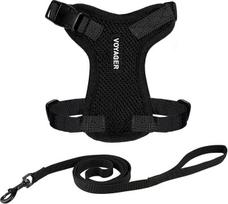"Voyager" "Step-in Lock" kačių pakinktai ir atspindintys pavadėliai su neoprenine rankena, "Best Pet Supplies" - tinka mažų, vidutinių ir didelių veislių katėms, juodos spalvos, XXS dydis - 1,5 m
