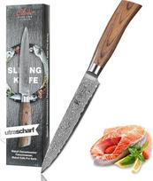 "Wakoli EDIB Pro" damaskinis mėsos peilis ir drožinėjimo peilis, pagamintas iš tikro damaskinio plieno (VG10 šerdis), 17 cm ilgio ašmenimis - aštrus ir tikslus - damaskinis peilis su Pakka medine rankena dovanų dėžutėje - virtuvės peilis ir kepimo peilis