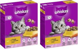 "Whiskas" kartoninis sausas maistas 2 x 800 g - įvairių skonių vištiena, ėriena, jautiena (2 x 800 g, vištiena)