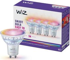 "WiZ Smart LED Glass GU10" prožektorius, visiškai spalvotas ir derinamas baltas, 50 W ekvivalentas, 2200-6500 K, 345 liumenų, reguliuojamas, suderinamas su "Alexa", "Google Assistant" ir "Apple Home", 4 vnt.