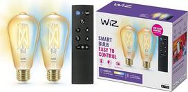 "WiZ" derinamos baltos gintaro spalvos LED lemputės E27, 2 vnt. (650 lm) su "WiZmote" nuotolinio valdymo pulteliu, 50 W vintažinio dizaino lemputės su reguliuojamu apšvietimu, išmaniuoju šviesos valdymu per "WiFi" balsu / programėle