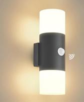 "YindaLux" 14 W lauko šviestuvas su judesio jutikliu, IP65 sieninis aukštyn ir žemyn šviestuvas su 2 x GU10 LED lemputėmis, 3000 K modernus lauko šviestuvas su 350° pasukimo kampu, aliuminio lauko šviestuvas, skirtas terasai, antracito spalvos