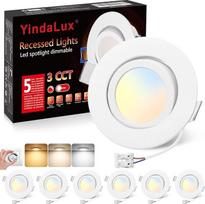 "YindaLux" LED įleidžiami prožektoriai, 230 V LED prožektoriai, 5 W, reguliuojamas apšvietimas, 68 mm, IP44 lubų prožektoriai, pasukami 45° kampu, šilta balta, neutrali balta, šalta balta, prožektoriai, lubų šviestuvai vonios kambariui, virtuvei, svetaine