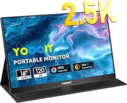 "Yodoit" nešiojamasis monitorius 16 colių 2,5K QHD 120 Hz IPS 2560 x 1600 16:10 ekranas su C tipo USB jungtimi ir integruotais garsiakalbiais bei išmaniuoju dangteliu, suderinamas su kompiuteriu, nešiojamuoju kompiuteriu, "MacBook", "Xbox