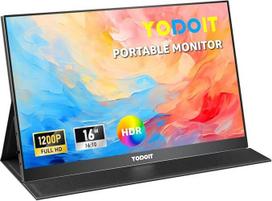 "Yodoit" nešiojamasis monitorius 16 colių 1920 x 1200 FHD monitoriaus ekranas IPS 16:10 su C tipo USB ir integruotais garsiakalbiais su išmaniuoju dangteliu, suderinamas su kompiuteriu, nešiojamuoju kompiuteriu, "MacBook", "Xbox