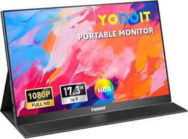 "Yodoit" nešiojamasis monitorius 17,3 colio 100% sRGB 1920 × 1080 FHD nešiojamasis ekranas IPS ekranas su C tipo USB jungtimi ir įmontuotais garsiakalbiais Monitorius kompiuteriui, nešiojamajam kompiuteriui, "MacBook", "Xbox", "PS 3/4/5", "Switch" ir tele