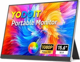 "Yodoit" nešiojamasis monitorius, 15,6 colių, 1920 × 1080, nešiojamasis FHD ekranas, IPS ekranas su stovu, C tipo USB prievadu ir įmontuotais garsiakalbiais, suderinamas su kompiuteriu, nešiojamuoju kompiuteriu
