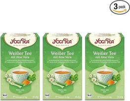 "Yogi Tea" - baltoji arbata su alaviju, ajurvedinė ekologiška prieskonių ir žolelių arbata, bazilikų, ciberžolių ir ramunėlių žiedų mišinys, "Yogi Tea" arbatos pakuotė, 3 x 17 maišelių (iš viso 51 arbatos maišelis)