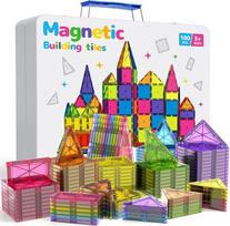 100 vienetų didesnių magnetinių kaladėlių su metaline dėžute, 7,5 cm magnetinės plytelės STEM magnetinis žaislas mažyliams Montessori žaislas, skirtas 3 4 5 6 7 8 metų amžiaus berniukams ir mergaitėms
