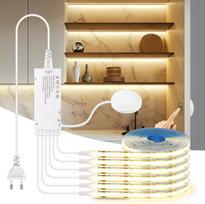 12 V COB LED juosta, 6 vnt. 3 m šiltos baltos spalvos COB LED juosta su jutikliniu ir rankiniu reguliatoriumi, skirta spintelės vitrinai, virtuvės apšvietimui (šilta balta, 3 m)