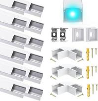 12 LED kanalų aliuminio profilių pakuotė, skirta iki 16 mm juostelėms, U formos kanalų aliuminio profiliai su pieno baltumo danga, juostų bėgeliai, tinkantys "Philips Hue" LED juostelėms ir juostelėms "Philips Hue LED Strip/Strip Plus