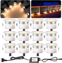 12 šiltos baltos spalvos įleidžiami grindų prožektoriai, lauko LED, skersmuo 31 mm, 12 V mini taškai, įleidžiami grindų žibintai, laiptų taškai, IP67 vandeniui atsparus laiptų apšvietimas, terasos apšvietimas virtuvėje, sode