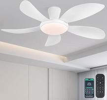 122 cm lubų ventiliatorius su LED apšvietimu ir nuotolinio valdymo pulteliu, baltos spalvos - tylus, reversinis nuolatinės srovės variklis, 3 apšvietimo spalvos, 6 greičiai, modernus patalpų lubų ventiliatorius