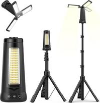 12000 mAh LED stovyklavimo lempa, įkraunama su trikoju, 5000LM statybos prožektoriaus LED akumuliatorius, reguliuojamas ir 5 režimai, teleskopinis trikojis, kabanti stovyklavimo lempa, akumuliatorinis prožektorius garažui, avarinėms situacijoms