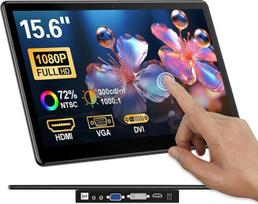 15,6 colių jutiklinio ekrano monitorius, FHD 1920×1080 IPS nešiojamojo kompiuterio jutiklinis monitorius HDMI VGA DVI Palaiko VESA laikiklį Suderinamas su nešiojamaisiais kompiuteriais PS5/4 "Xbox