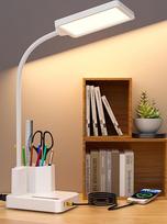 15 W LED stalinė lempa su USB-A ir C įkrovimo funkcija, jutiklinė reguliuojamo ryškumo stalinė lempa, 3 spalvų temperatūros, 9 apšvietimo režimai, 360° žąsies kaklelis ir rašiklio laikiklis gyvenamajam kambariui, tapybai, studentams