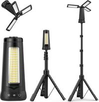 15000 mAh LED stovyklavimo lempa įkraunama su trikoju, 5500LM apšviečiama teleskopinė stovyklavimo lempa Baterija IP65 Vandeniui atspari statybinė prožektoriaus lempa, skirta pakabinti kelionių nenumatytiems atvejams statybvietėje Juoda