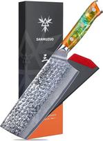 18 cm "Nakiri" peilis - virtuvinis peilis daržovių kirviu - japoniškas "Usuba" peilis - kaltas damasko plienas ir dervos rankena - YAO serijos damasko peilis