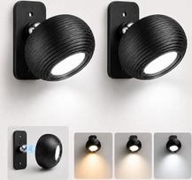 2 akumuliatorinių sieninių šviestuvų rinkinys Vidinis LED belaidis sieninis magnetinis šviestuvas, 360° pasukamas, USB įkrovimo funkcija, reguliuojamas apšvietimas lietimu - modernus LED sieninis šviestuvas svetainei, miegamajam, prieškambariui, juodas AU