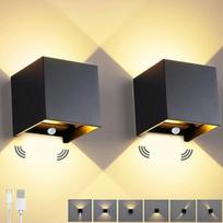 2 baterijų sieninis šviestuvas su judesio jutikliu, 6 W USB įkraunamas sieninis šviestuvas, 3600 mAh baterija, reguliuojamas šviesos spindulys, šilta balta 3000 K, LED belaidis sieninis šviestuvas miegamajame, prieškambaryje, juodas