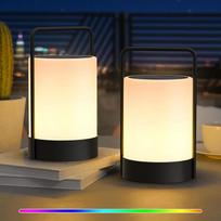 2 saulės žibintų pakuotė Lauko saulės baterijos lauko žibintai, IP44 atsparūs vandeniui, 8-10 val. baterija, 7 RGB + baltas metalinis rėmelis, nešiojamas USB-C, skirtas sodui, kiemui, griliui