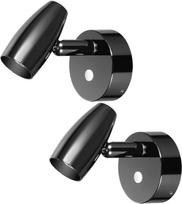 2 x 12 V skaitymo lemputė LED Caravan Dimmable Swivelling Spot Bed Lamp Wall Lamp for Boat Caravan Camper Yacht 12-24 VDC with USB Charger and Blue Night Light, Gloss Black