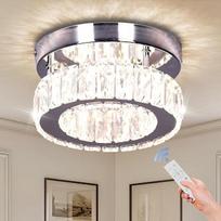 20 cm skersmens LED kristalų lubų šviestuvas, reguliuojamas nuotolinio valdymo pulteliu, 3 šviesos spalvos 3000 K/4000 K/6500 K, mini šviestuvas, pagamintas iš K9 kristalų ir nerūdijančio plieno, skirtas prieškambariui