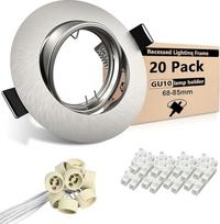 20 įleidžiamųjų prožektorių rinkinys GU10 Apvalus montavimo rėmelis Pasukamas nerūdijantis šlifuotas plienas 68 mm Įleidžiamųjų prožektorių rėmelis 230 V su GU10 lizdu, skirtas LED arba halogeniniams šviestuvams