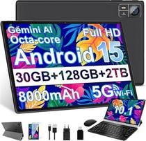 2026 Naujausia "Android 15" planšetė 【30GB RAM + 128GB ROM + 2TB】【Gemini AI】10,1 colių, "Widevine L1", aštuonių branduolių, 8000 mAh, 8MP + 5MP, BT 5.0, GPS, GMS, planšetiniai kompiuteriai su pele, klaviatūra ir apsauginiu dėklu - juoda