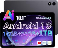 2026 Naujausias planšetinis kompiuteris 10.1 Zoll Android 16 mit Gemini AI, 16GB RAM + 64GB ROM, GMS Widevine L1, WiFi 6 ir BT 5.2, minkštas ir lengvas planšetinis kompiuteris su mikrofonu (pilkos spalvos)