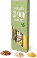 3 prieskonių rinkinys "Ich hab dir Glück gepflückt", gėlių mišinys, gėlių druska ir citrinų imbiero druska - delikatesų prieskonių rinkinys, prieskonių dėžutė kaip dovanų rinkinys, prieskonių mišinio dovana kepimui ant grotelių