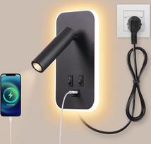 3 W + 9 W LED skaitymo lempa Sieninė lempa USB įkrovimas su jungikliu Sieninė skaitymo lempa Lovos lempa Vidinė skaitymo lempa Pasukamas sieninis apšvietimas Miegamojo naktinė lempa 3100 K su kištuku ir kabeliu Juoda