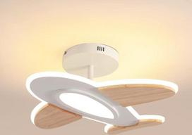 35 W LED lubų šviestuvas vaikų kambariui, lėktuvo formos, reguliuojamo apšvietimo lubų šviestuvai su nuotolinio valdymo pulteliu, 50 x 45 cm, 2700-6500 K, baltos spalvos ir mediniai priedai, lubų šviestuvas