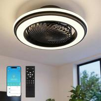 360° svyruojantis lubų ventiliatorius su apšvietimu 53 cm, 67 W LED lubų apšvietimas su ventiliatoriumi, tylus nuolatinės srovės variklis, reguliuojamas apšvietimas, laikmatis, programėlė ir nuotolinio valdymo pultas, skirtas svetainei ir miegamajam, juod