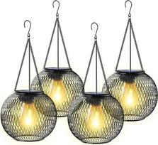 4 metalinių saulės žibintų pakuotė su retro didele LED lempa, IP65 sodo dekoracijos, atsparios oro sąlygoms, saulės žibintai sodui su kabliu ir grandine terasai, vejai, balkonui, kiemui