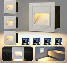 4 vnt. laiptų šviestuvų rinkinys 3 W 300 lm, LED laiptų apšvietimas 230 V 3000 K, 85 x 85 mm, IP65 įleidžiamas sieninis šviestuvas, laiptų apšvietimas, skirtas laiptų sienoms, įleistinio montavimo dėžutės 68 mm, baltas aliuminis